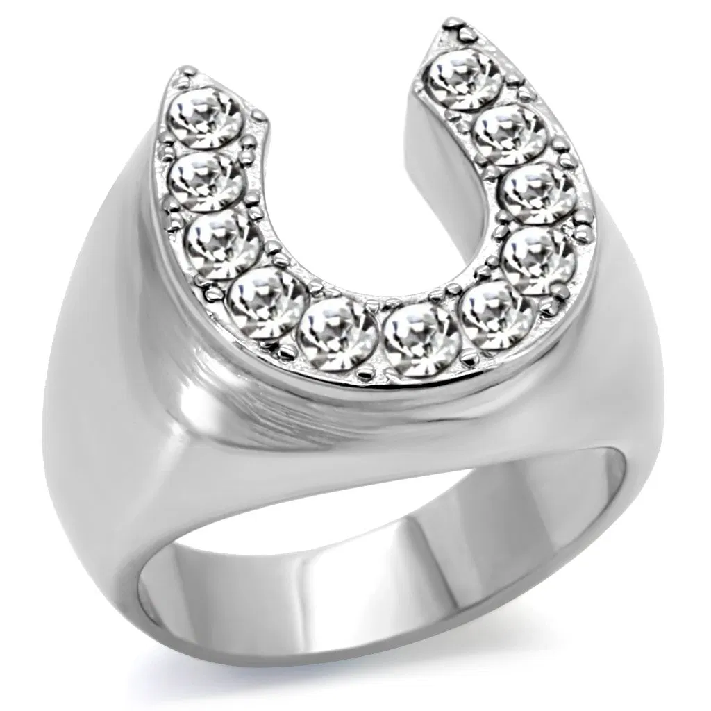 TK34532 - High polished (no plating) Stainless Steel Ring with Top Grade Crystal in Clear - Grocery