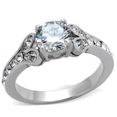 TK1918 - High polished (no plating) Stainless Steel Ring with AAA Grade CZ in Clear - Grocery
