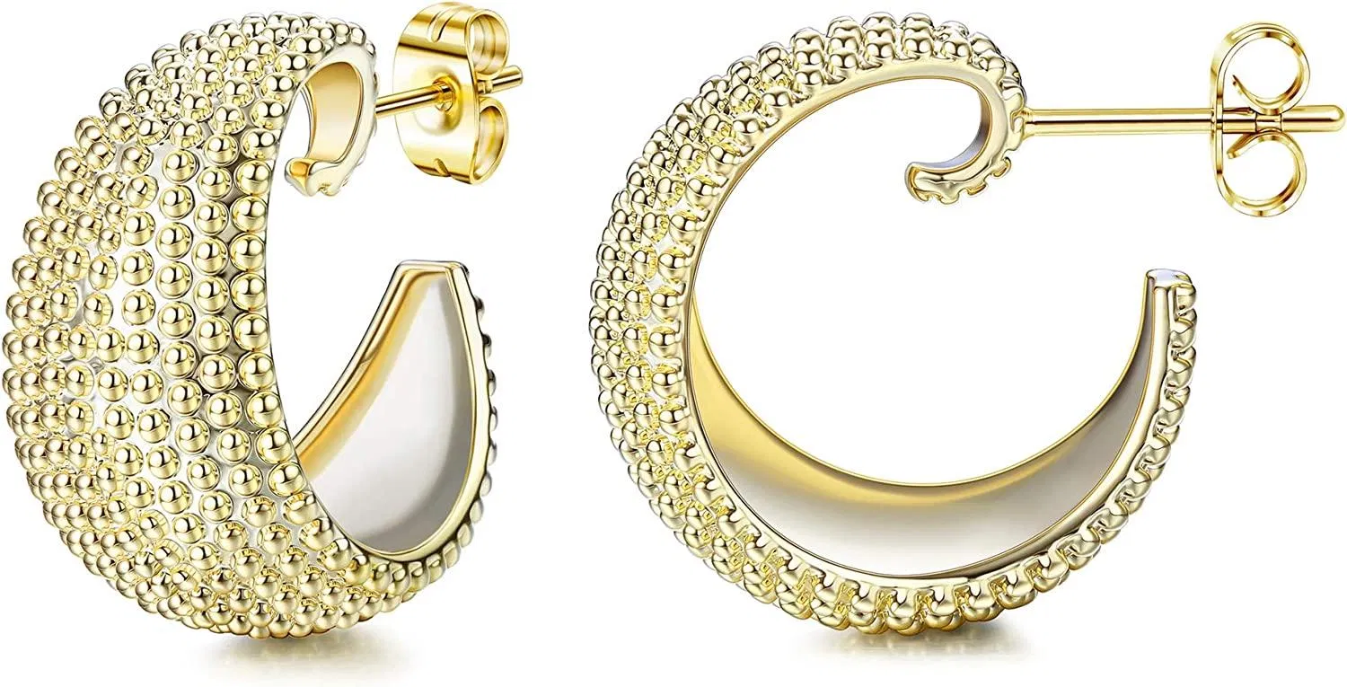 14k Gold Plated Chunky Open Hoops Earrings for Women Thick Huggie Hoop Earrings Sterling - Grocery
