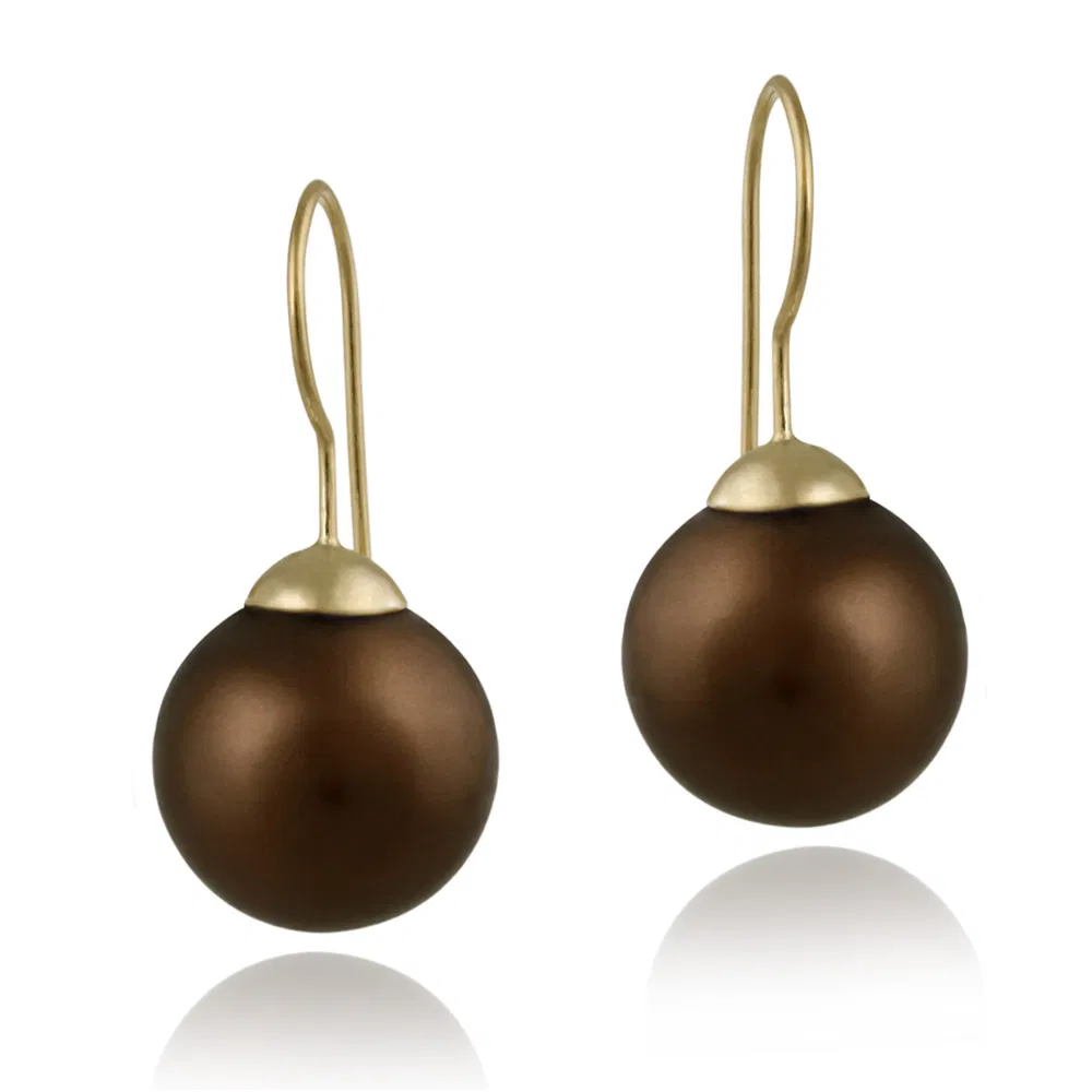 18K Gold over Sterling Silver Bronze Shell Pearl Drop Earrings - Grocery