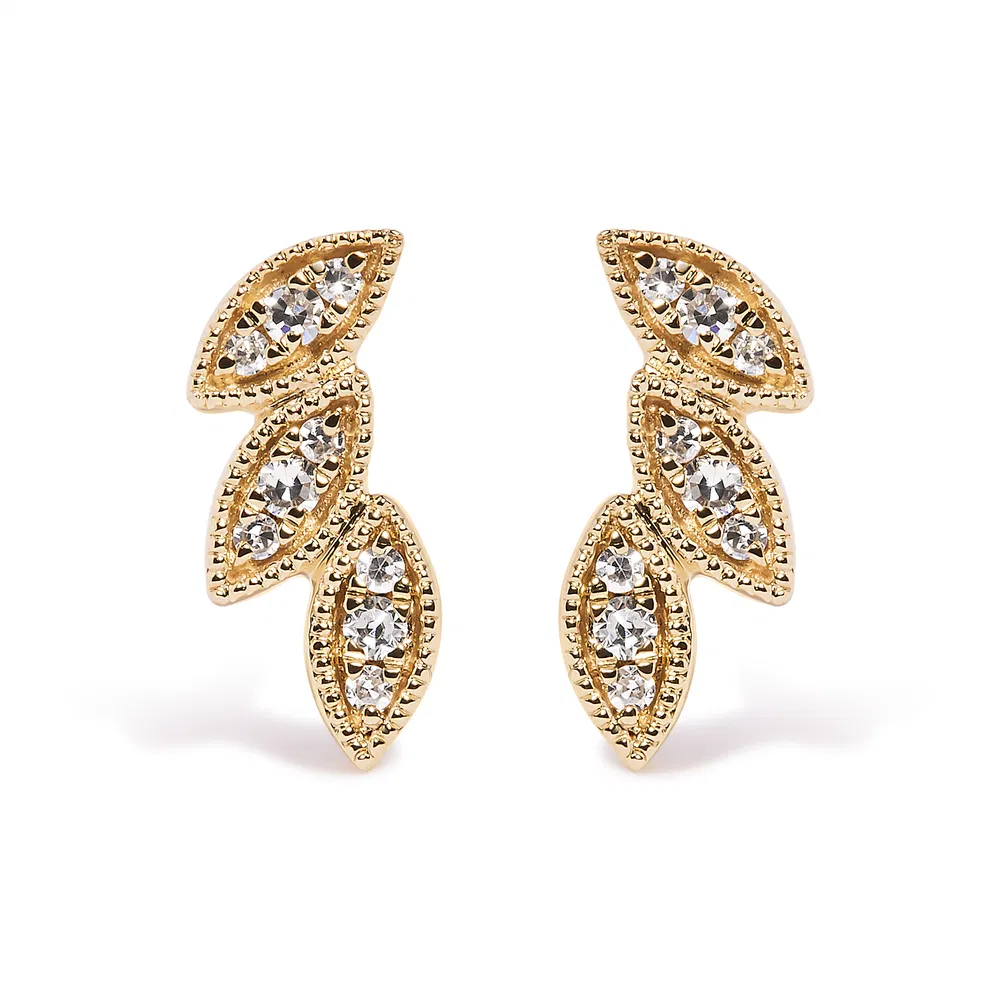 10K Yellow Gold 1/10 Cttw Diamond Triple Leaf Stud Earring (H-I Color, I1-I2 Clarity) - Grocery