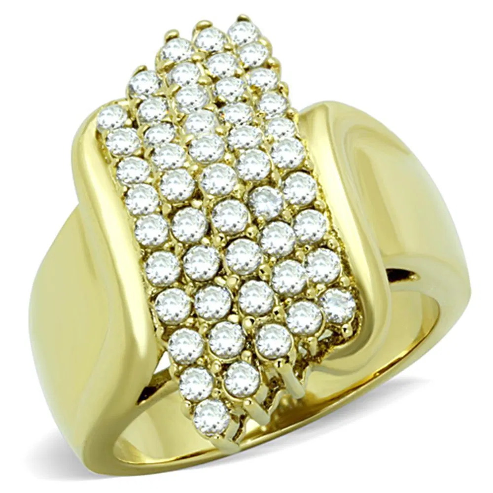 TK1554 - IP Gold(Ion Plating) Stainless Steel Ring with AAA Grade CZ in Clear - Grocery