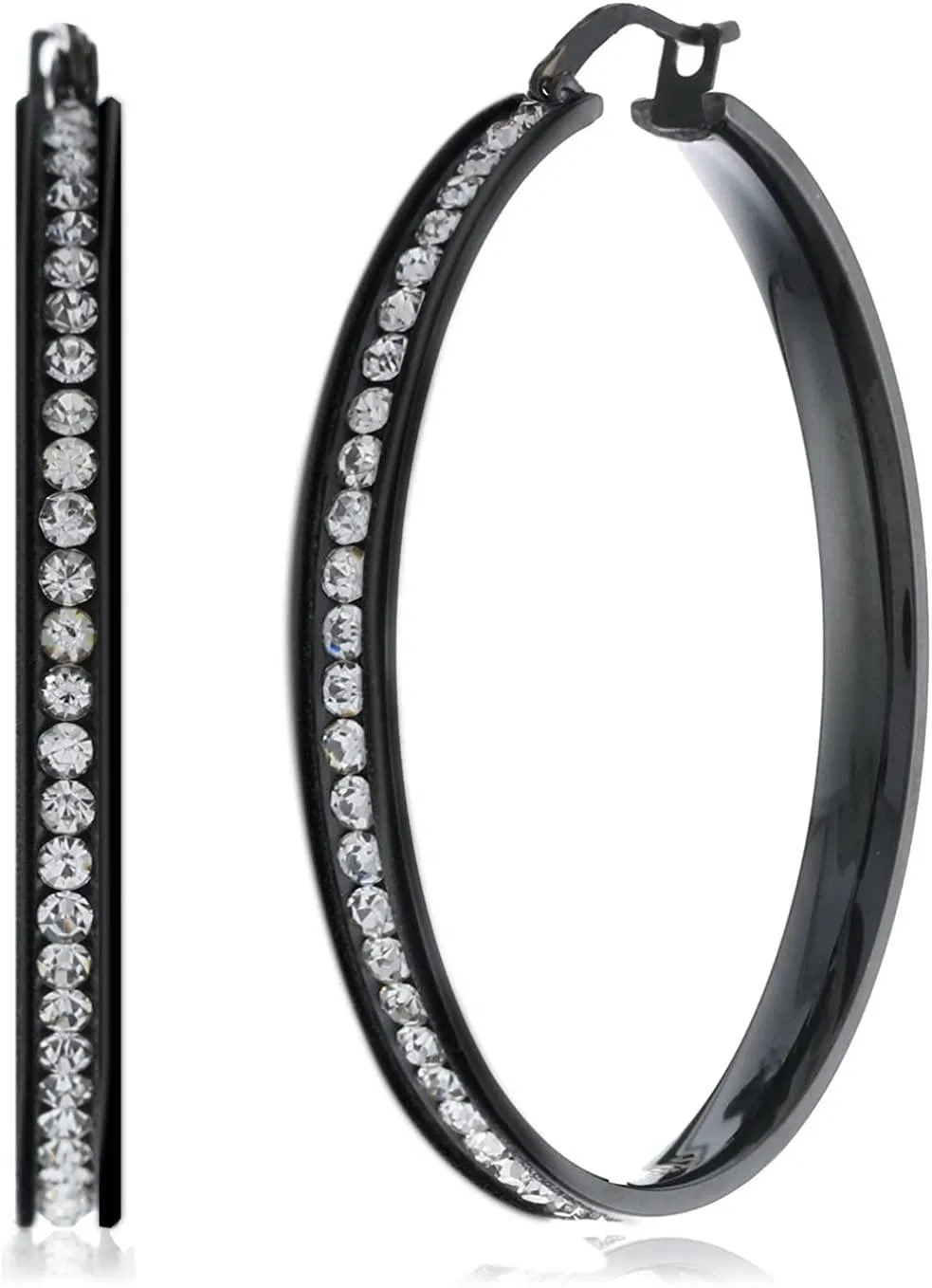 Womens Stainless Cubic Zirconia Hoop Earrings 35mm - Grocery
