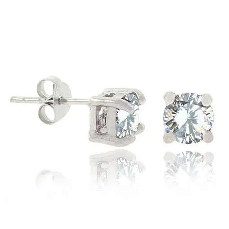 Sterling Silver CZ 5mm Round Stud Earrings - Grocery