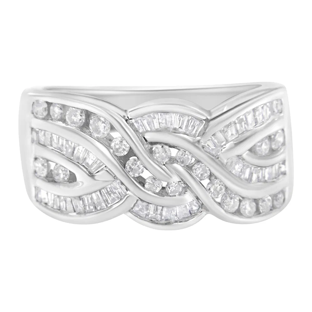 10K White Gold Diamond Bypass Ring (1 Cttw, H-I Color, I1-I2 Clarity) - Grocery