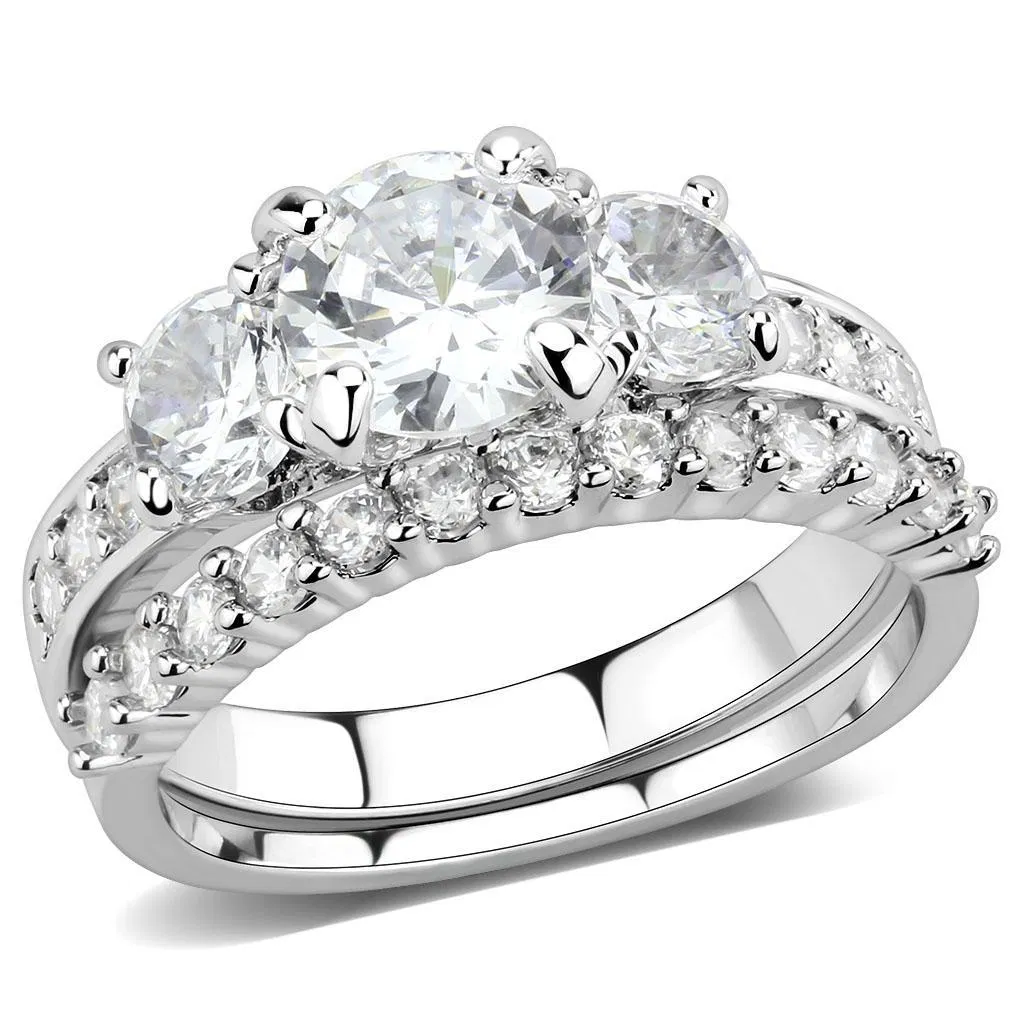 3W1588 - Rhodium Brass Ring with AAA Grade CZ in Clear - Grocery
