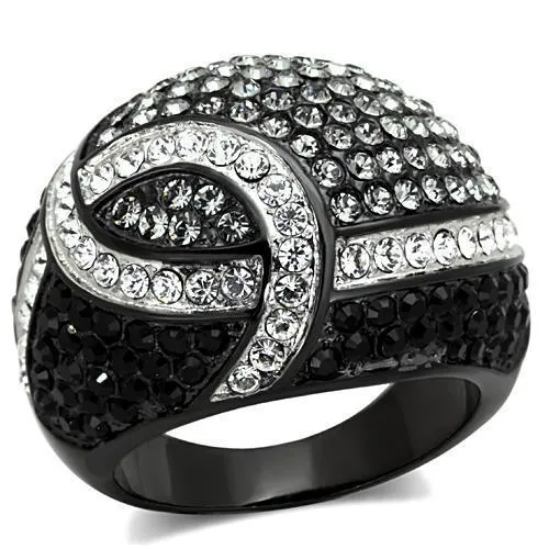 TK1733 - Two-Tone IP Black Stainless Steel Ring with Top Grade Crystal in Black Diamond - Grocery