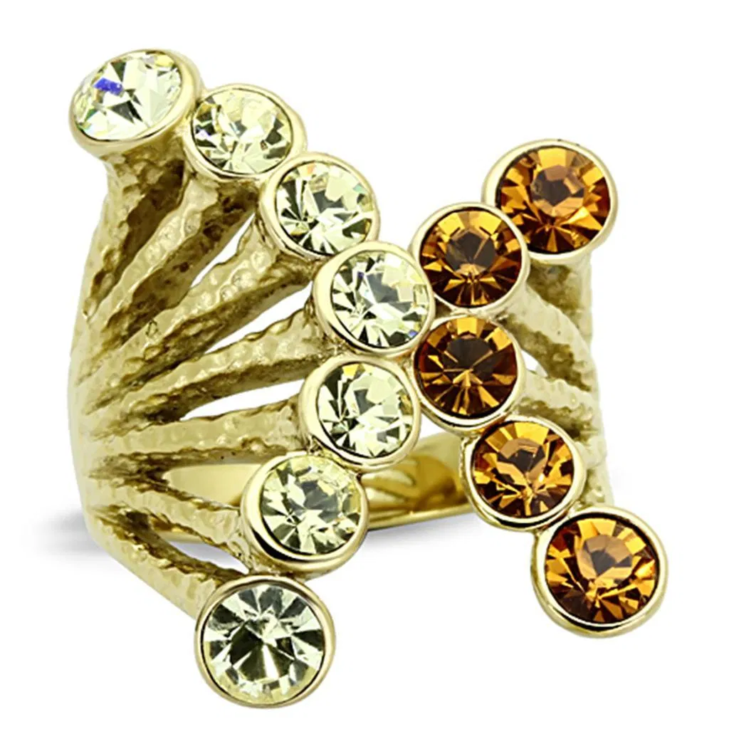 TK1291 - IP Gold(Ion Plating) Stainless Steel Ring with Top Grade Crystal in Multi Color - Grocery