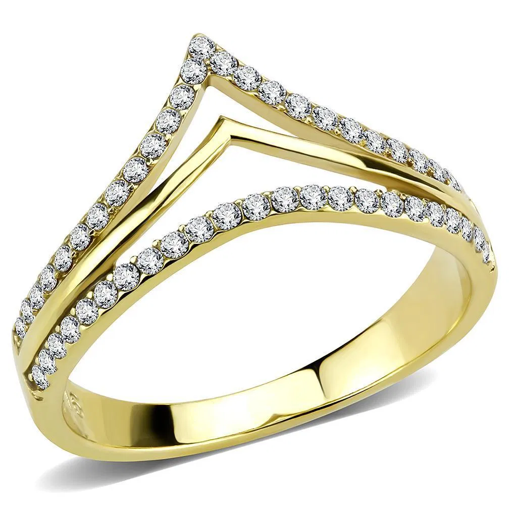 DA250 - IP Gold(Ion Plating) Stainless Steel Ring with AAA Grade CZ in Clear - Grocery
