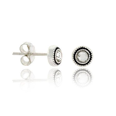 Clear Crystal Rhinestone .925 Sterling Silver 7mm Bezel Set Small Stud Earrings - Grocery