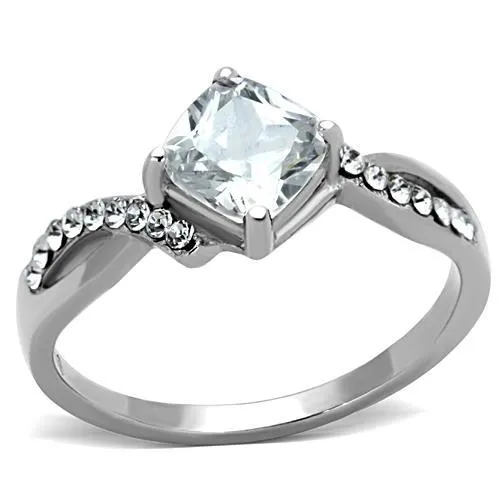 TK1761 - High polished (no plating) Stainless Steel Ring with AAA Grade CZ in Clear - Grocery