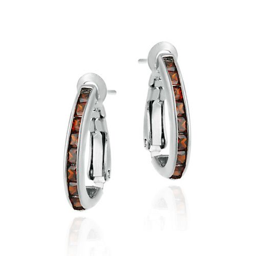 Sterling Silver Orange CZ Half Hoop Earrings - Grocery