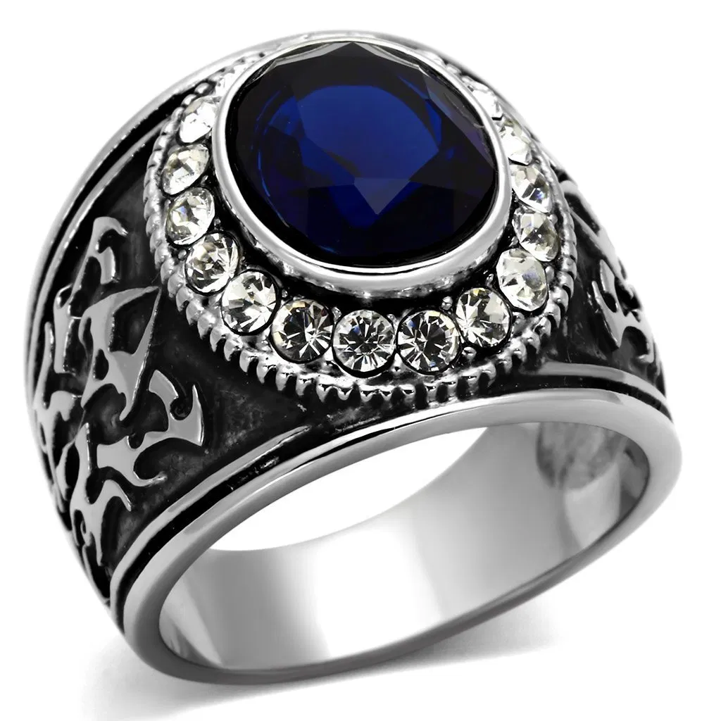 TK1075 - High polished (no plating) Stainless Steel Ring with Synthetic Synthetic Glass in Montana - Grocery