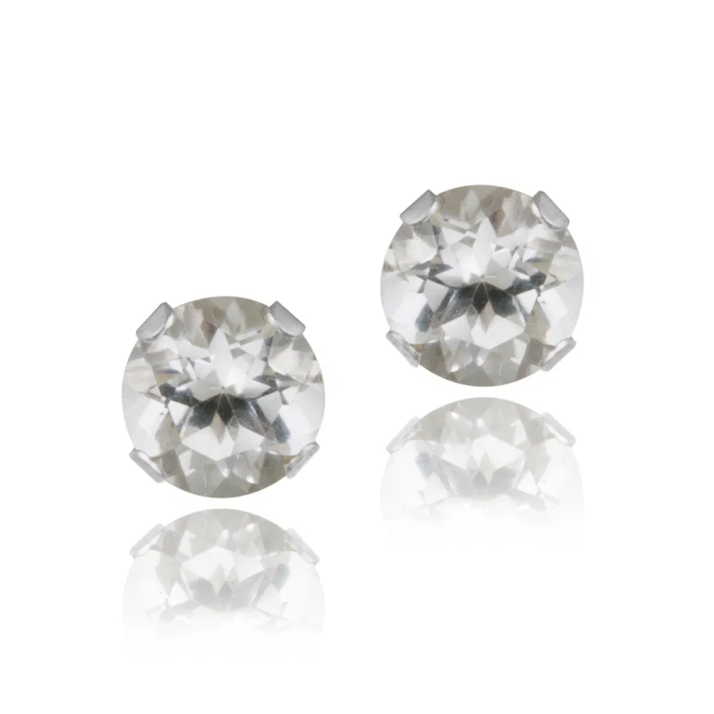 14K White Gold 3/5ct White Topaz Stud Earrings, 4mm - Grocery