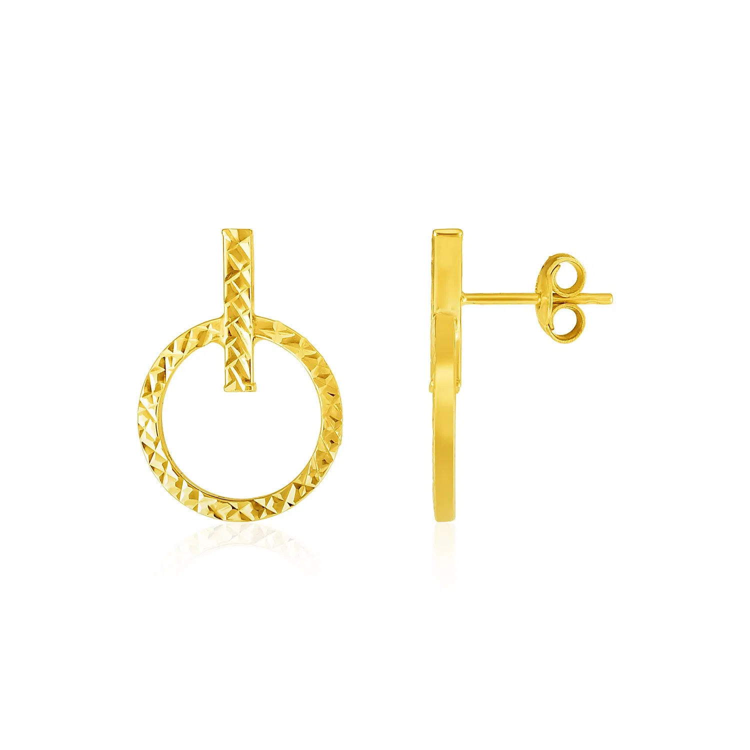 14k Yellow Gold Textured Circle and Bar Post Earrings - Grocery