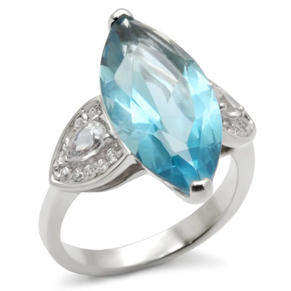 31212 - High-Polished 925 Sterling Silver Ring with Synthetic Spinel in Sea Blue - Grocery