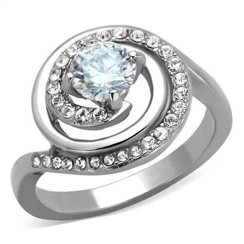 TK1746 - High polished (no plating) Stainless Steel Ring with AAA Grade CZ in Clear - Grocery