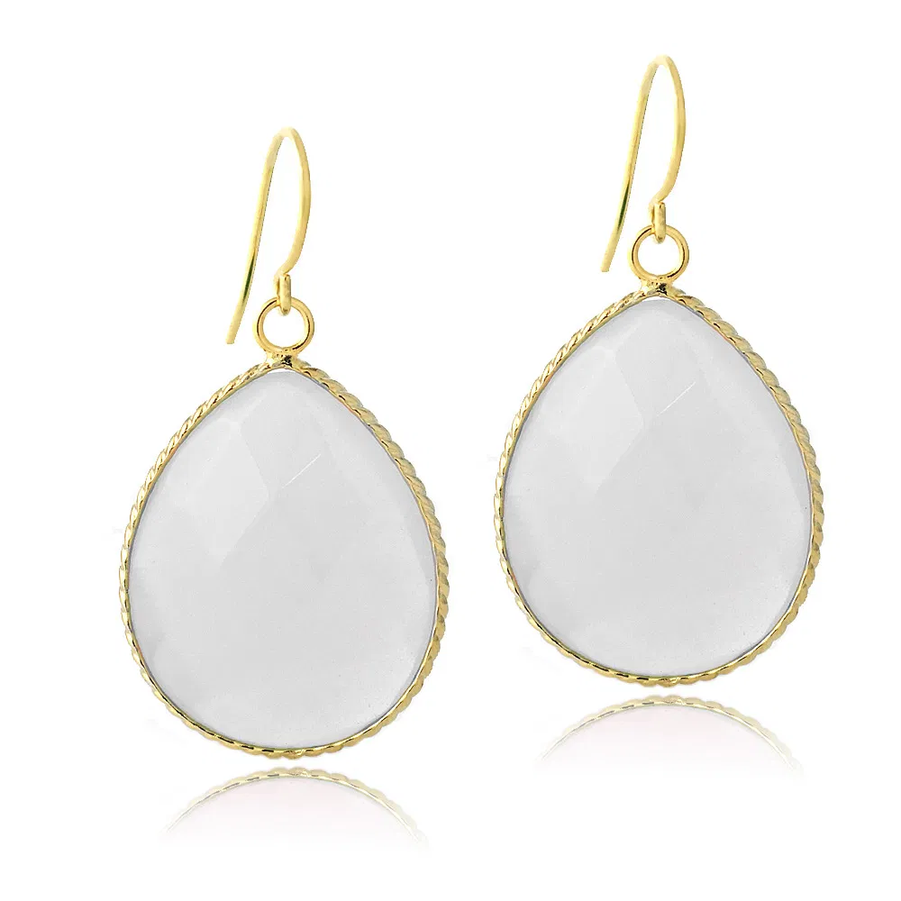 18K Gold Plated Smoky Labrodorite Glass Fashion Teardrop Earrings - Grocery