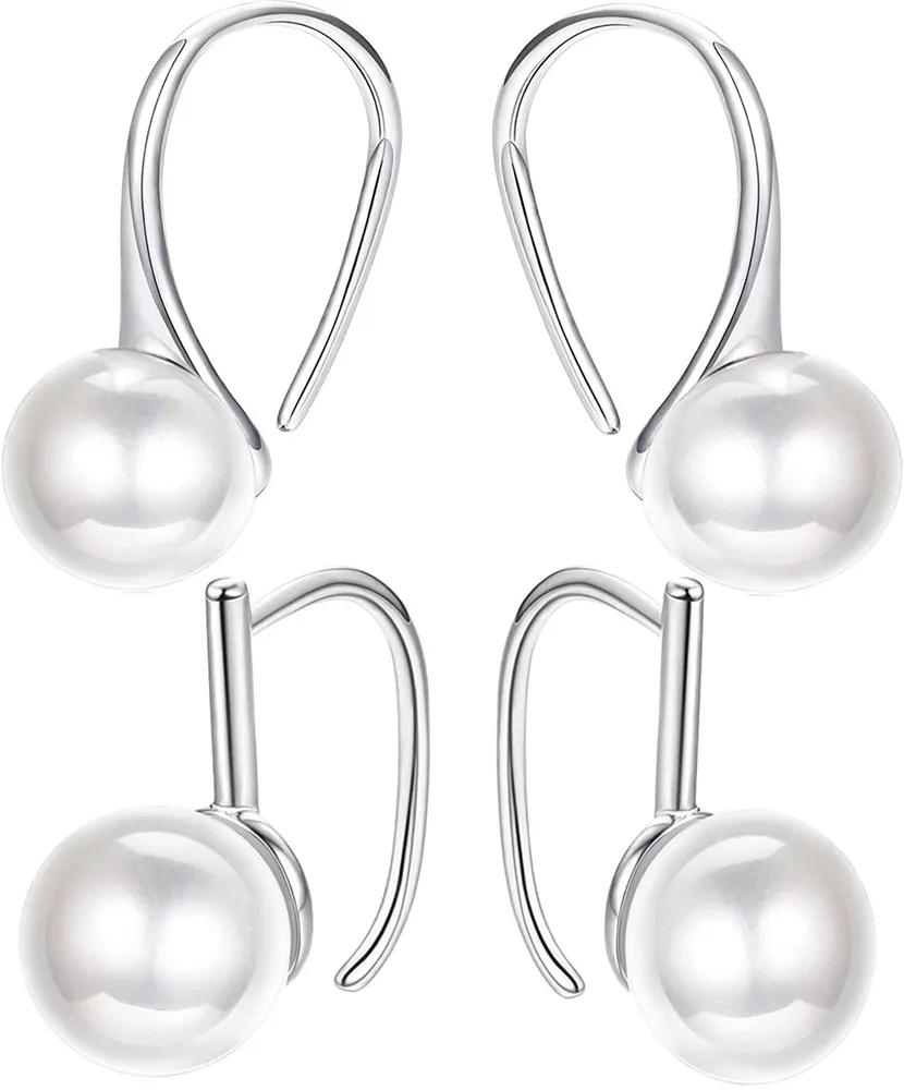 2 Pairs 925 Sterling Silver Pearl Dangle Earrings for Women Freshwater Cultured Pearl Drop Earrings Set - Grocery