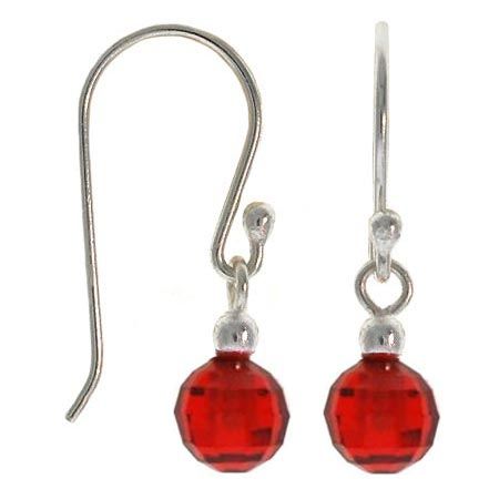 Sterling Silver Red CZ Ball Dangle Earrings - Grocery