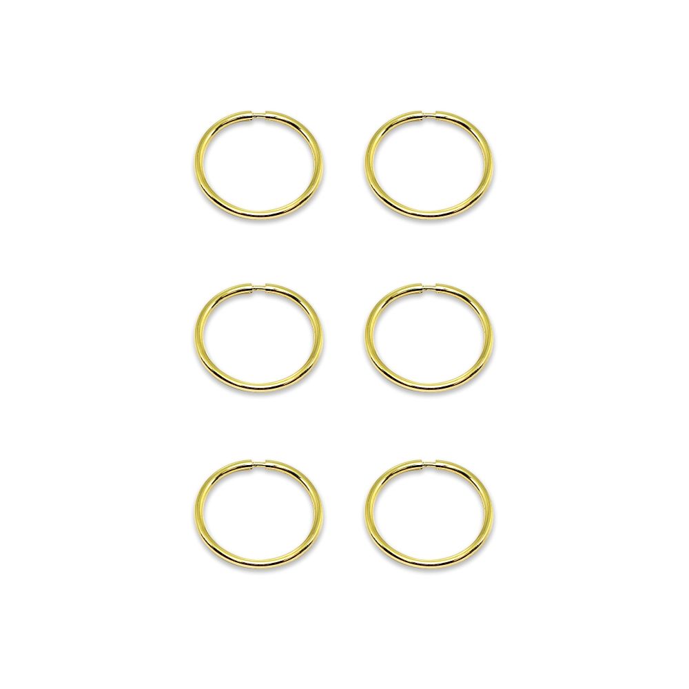 14K Gold Small Endless 10mm Thin Lightweight Unisex Hoop Earrings, Set of 3 Pair - Grocery