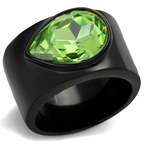 TK1363J - IP Black(Ion Plating) Stainless Steel Ring with Top Grade Crystal in Peridot - Grocery