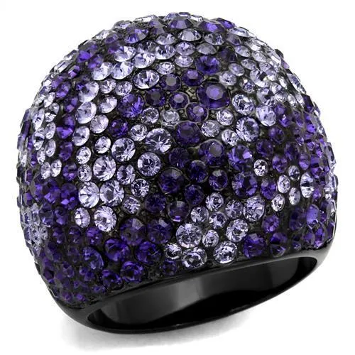 TK2358 - IP Black(Ion Plating) Stainless Steel Ring with Top Grade Crystal in Tanzanite - Grocery
