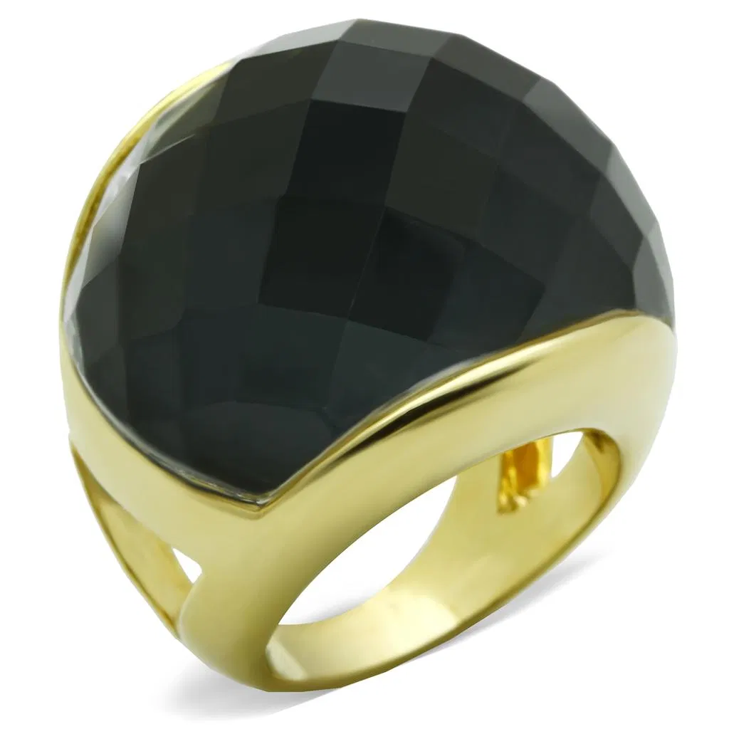 LO1172 - Gold Brass Ring with Precious Stone Conch in White - Grocery