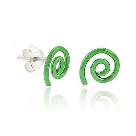 Sterling Silver Green Metallic Swirl Small Stud Earrings - Grocery