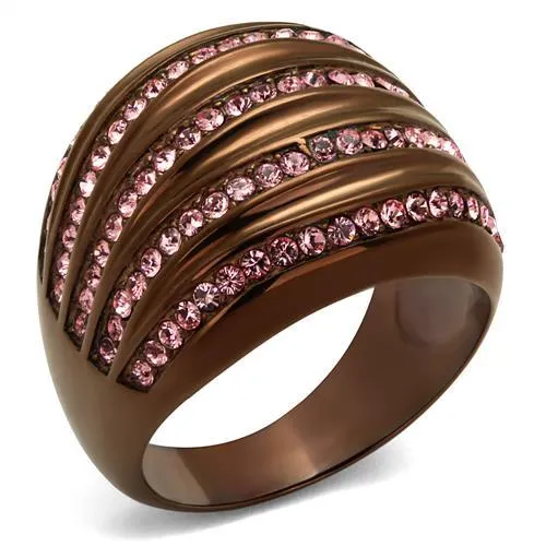 TK1789LC - IP Coffee light Stainless Steel Ring with Top Grade Crystal in Light Rose - Grocery