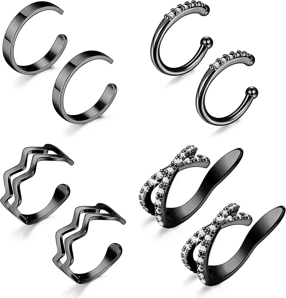 Ear Cuff Earrings for Women Non Pierced Cubic Zirconia Round Huggie Hoop Cartilage Clip On Conch Earring Cuffs - Grocery