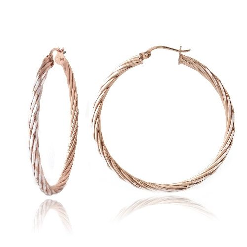 18K Rose Gold over Sterling Silver 40mm Diamond-Cut Twist Hooop Earrings - Grocery