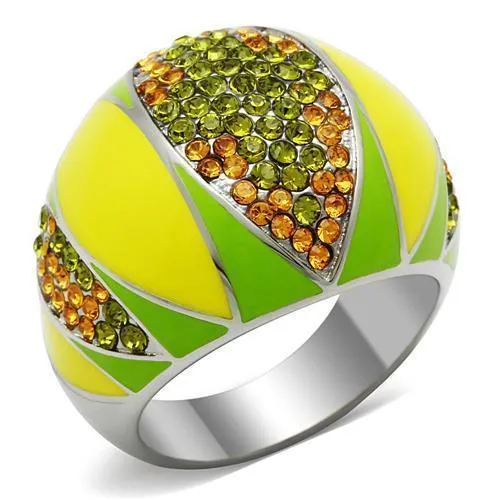 TK266 - High polished (no plating) Stainless Steel Ring with Top Grade Crystal in Multi Color - Grocery