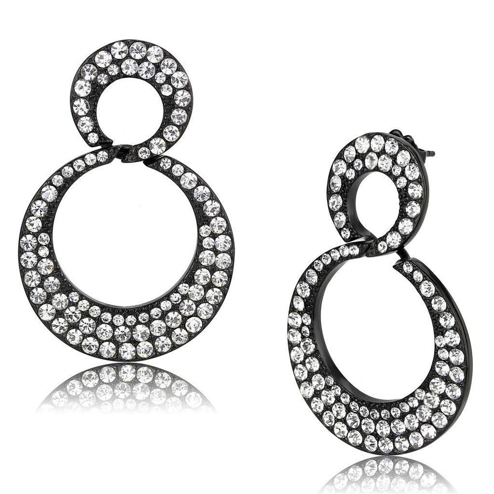 TK3493 - IP Black(Ion Plating) Stainless Steel Earrings with Top Grade Crystal in Clear - Grocery