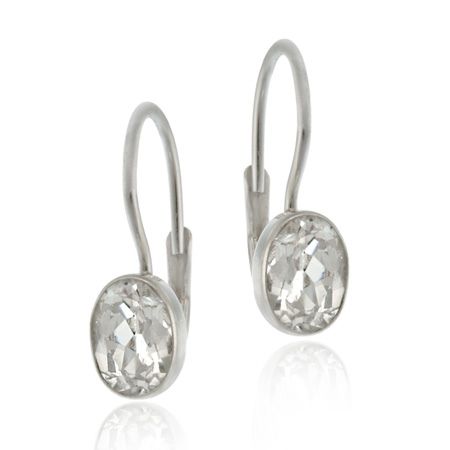 Sterling Silver Oval CZ Leverback Earrings - Grocery