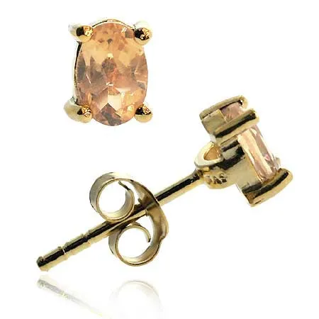 18K Gold over Sterling Silver Champagne CZ Oval Stud Earrings - Grocery