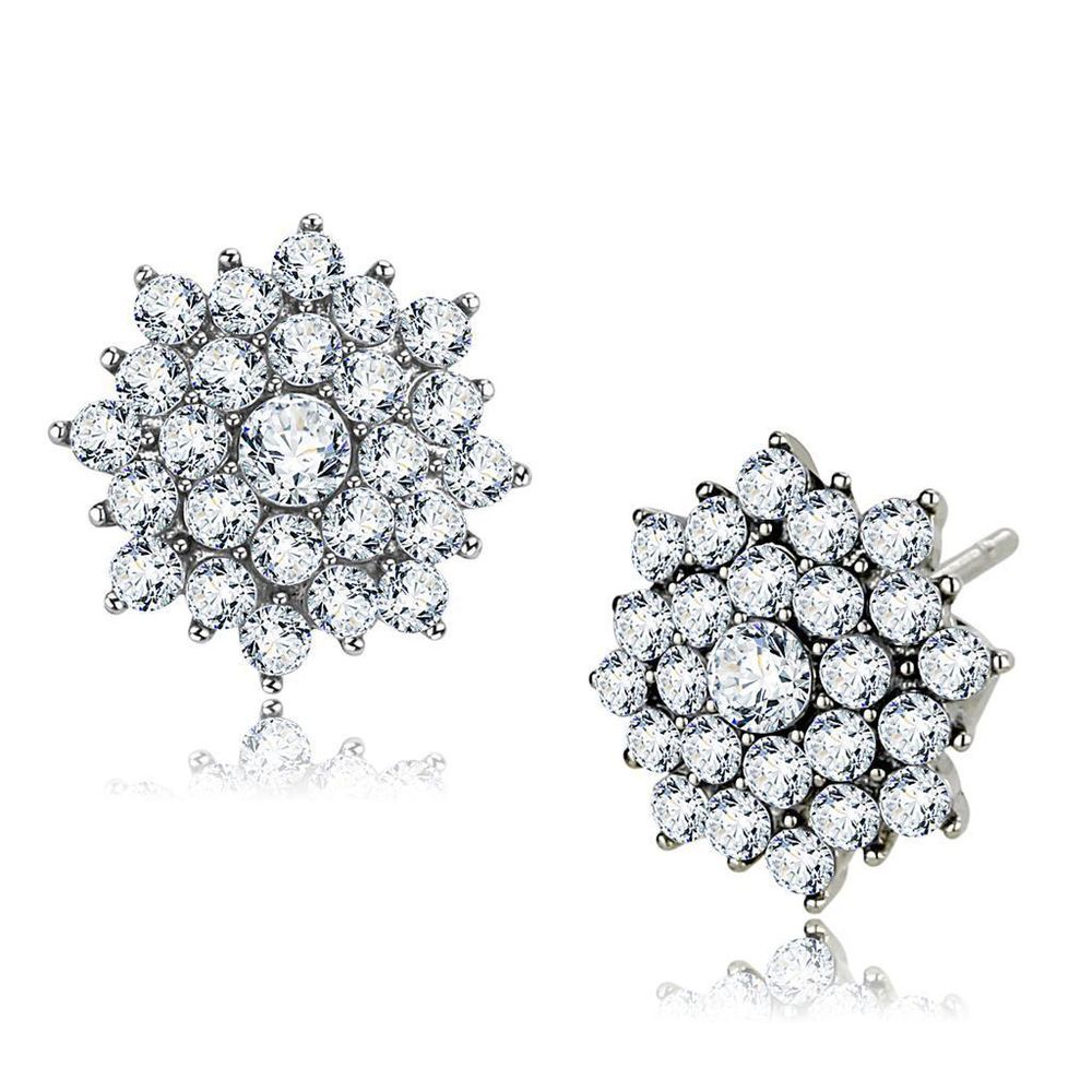 TK3490 - High polished (no plating) Stainless Steel Earrings with AAA Grade CZ in Clear - Grocery