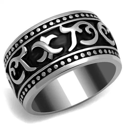 TK2233 - High polished (no plating) Stainless Steel Ring with Epoxy in Jet - Grocery