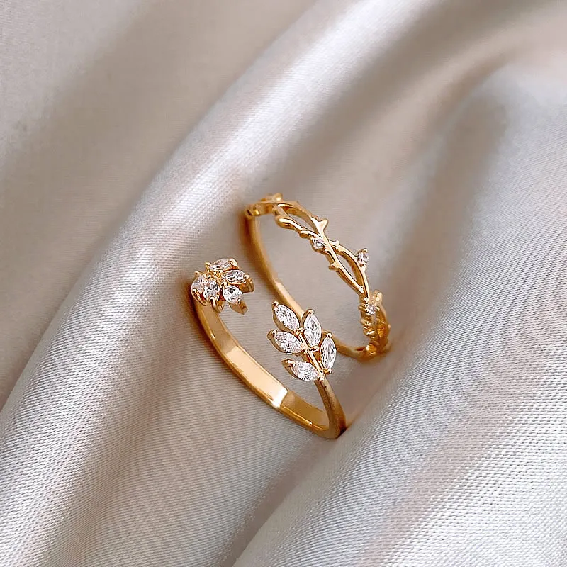 Fashion Personality Zircon Leaf Ring Girl - Grocery