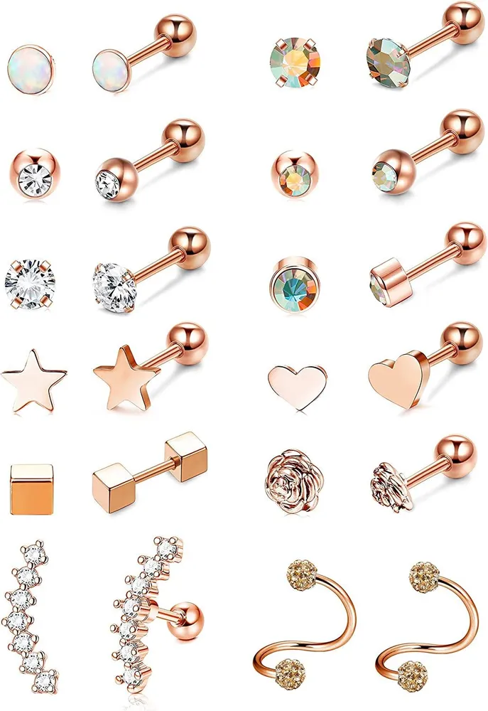 11 Pairs Stainless Barbell Earring for Men Women Cartilage Helix Ear Piercings Tragus Ball Studs - Grocery