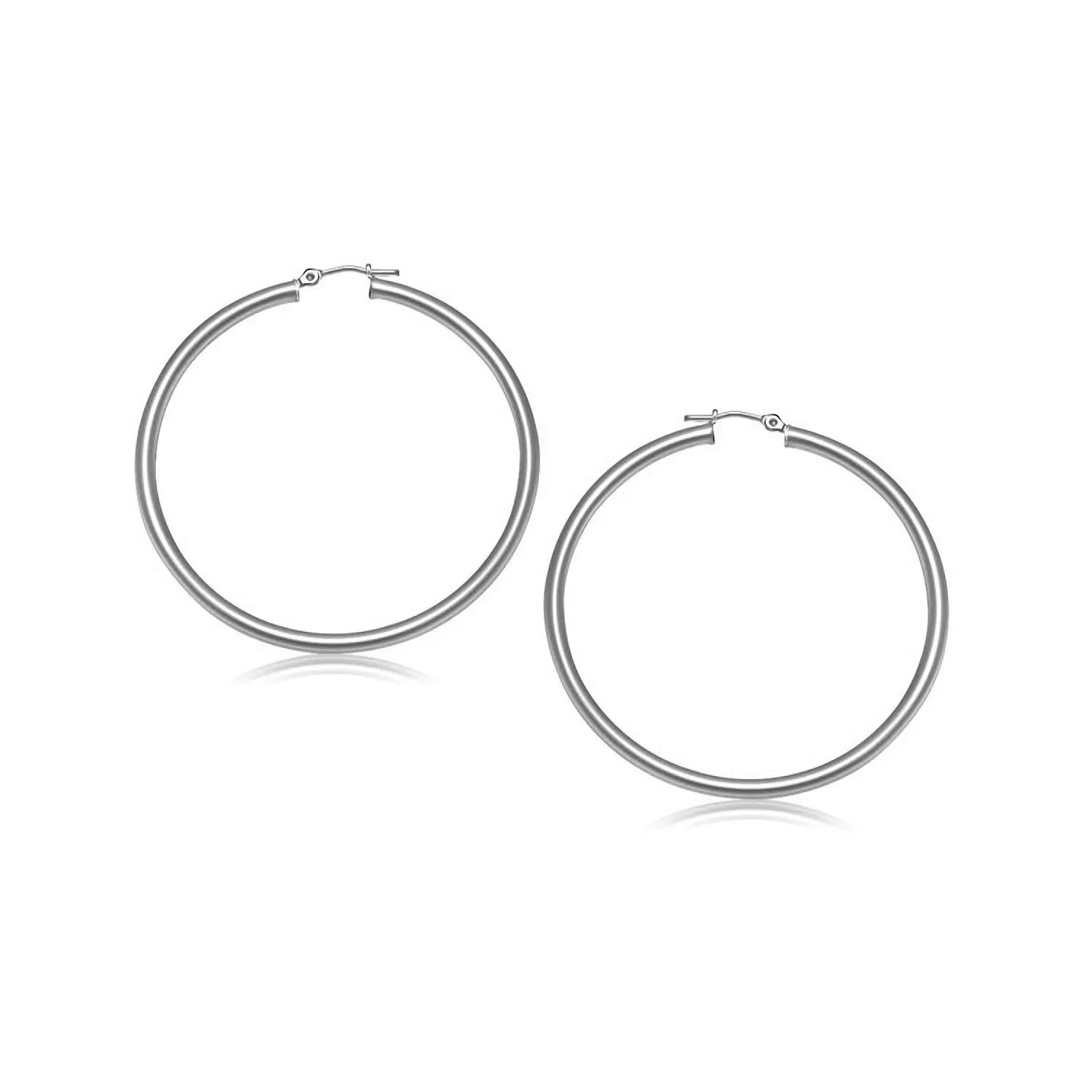 10k White Gold Polished Hoop Earrings (3x25mm) - Grocery