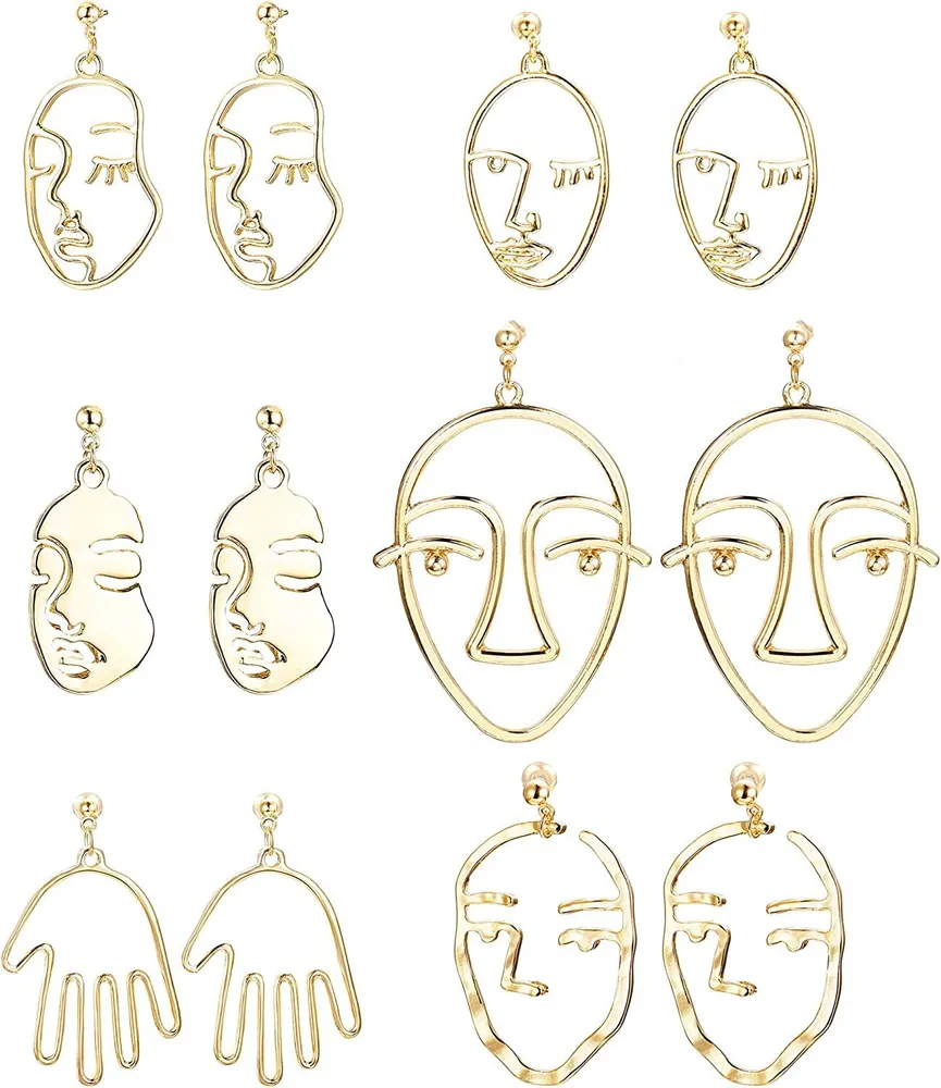 6 Pairs Stainless Earrings for Women Face Earrings Dangle Drop Earrings Abstract Art Earrings Punk Style Gold-tone Silver-tone - Grocery