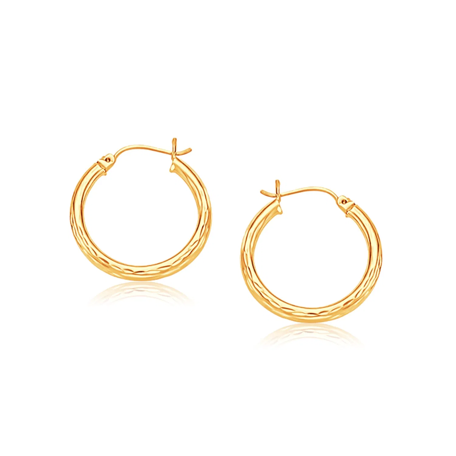 14k Yellow Gold Hoop Earring with Diamond-Cut Finish(3x25mm) - Grocery