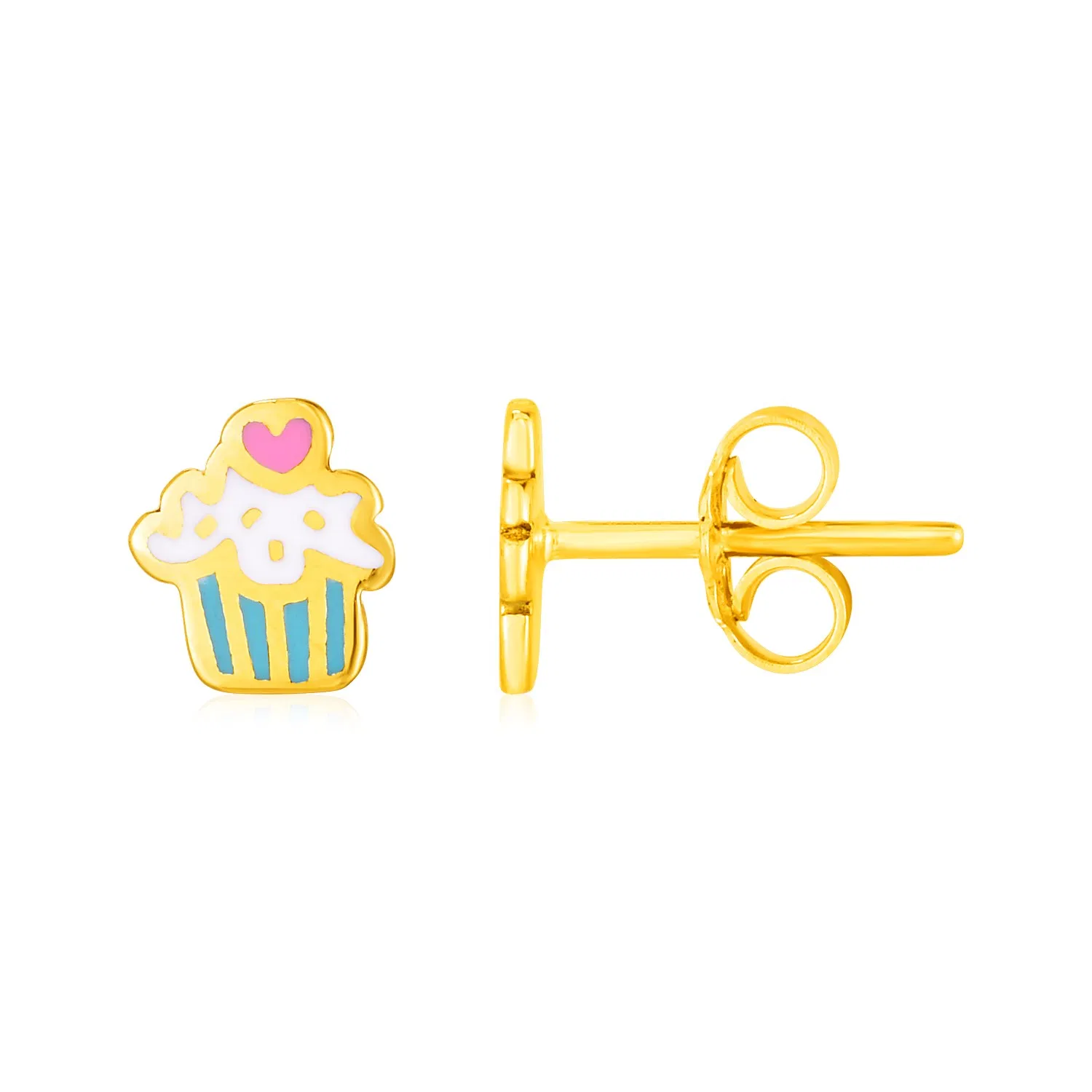 14k Yellow Gold and Enamel Cupcake Stud Earrings - Grocery