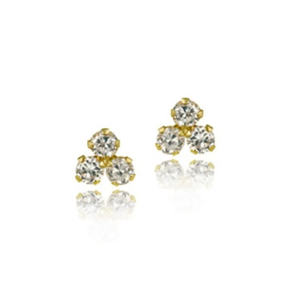 10K Gold Triple CZ Cluster Mini Stud Earrings - Grocery