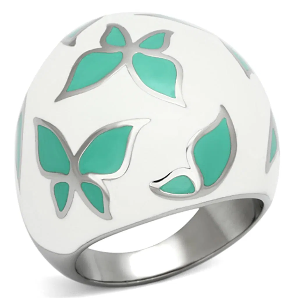 TK1137 - High polished (no plating) Stainless Steel Ring with Epoxy in Emerald - Grocery