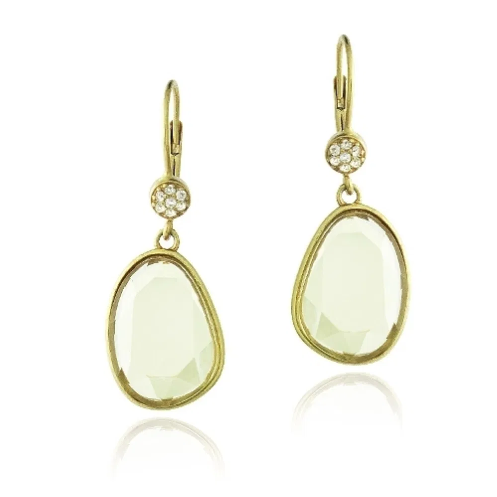 Gold Tone Lemon Quartz & White Topaz Raindrop Dangle Earrings - Grocery
