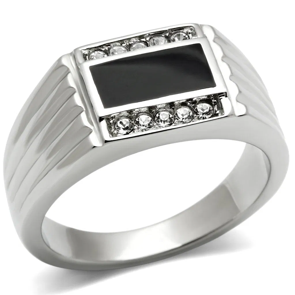 TK386 - High polished (no plating) Stainless Steel Ring with Top Grade Crystal in Clear - Grocery
