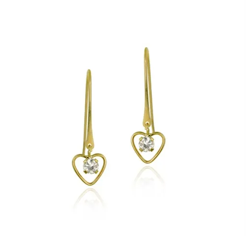 10K Gold CZ & Heart Mini Dangle Earrings - Grocery