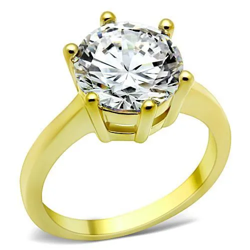 TK1407 - IP Gold(Ion Plating) Stainless Steel Ring with AAA Grade CZ in Clear - Grocery